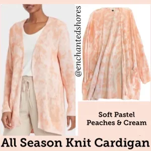 Pastel Peaches &amp; Cream Open Front Cardigan All Season Knit Sweater Plus Size XXL