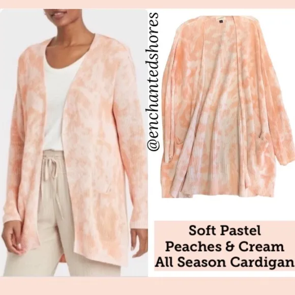 Pastel Peaches &amp; Cream Open Front Cardigan All Season Knit Sweater Plus Size XXL