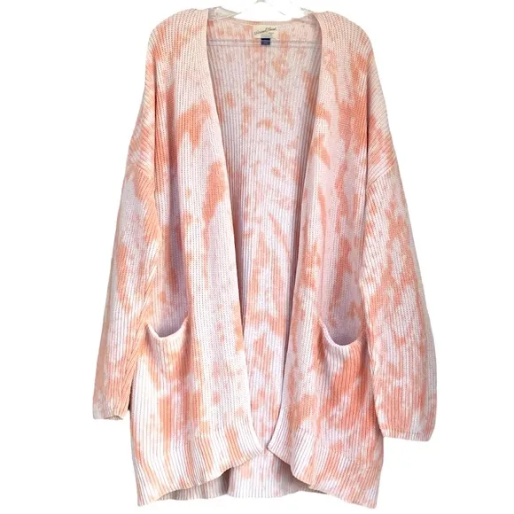 Pastel Peaches &amp; Cream Open Front Cardigan All Season Knit Sweater Plus Size XXL