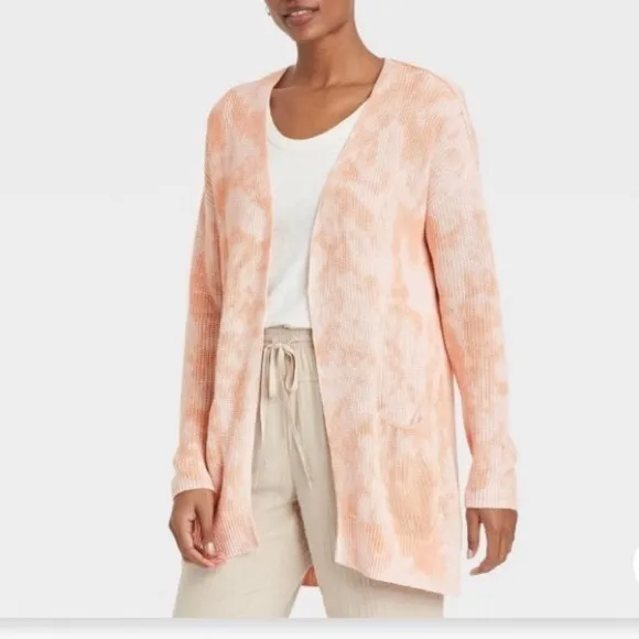 Pastel Peaches &amp; Cream Open Front Cardigan All Season Knit Sweater Plus Size XXL