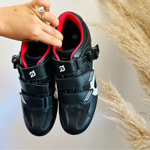 PELETON Black White Red Velcro Clip In Cleats Indoor Gym Bike Cycling Shoes 43