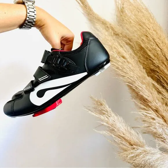 PELETON Black White Red Velcro Clip In Cleats Indoor Gym Bike Cycling Shoes 43