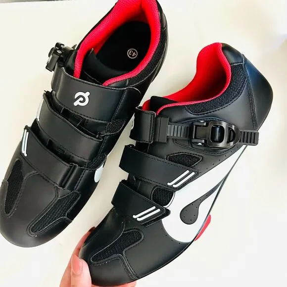 PELETON Black White Red Velcro Clip In Cleats Indoor Gym Bike Cycling Shoes 43