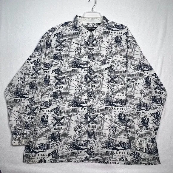 Pelle Pelle Marc Buchanan Shirt XXL AOP Mountain Ski Theme Long Sleeve Blue