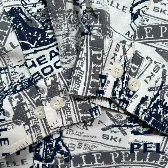 Pelle Pelle Marc Buchanan Shirt XXL AOP Mountain Ski Theme Long Sleeve Blue