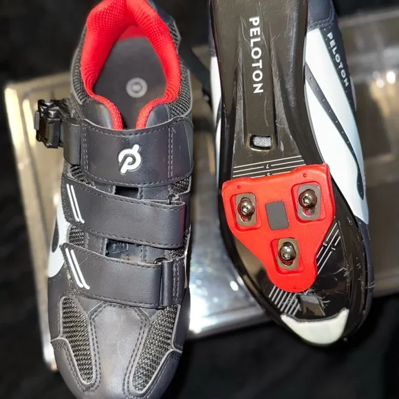 Peloton Black and Red Sneakers with Velcro Straps
