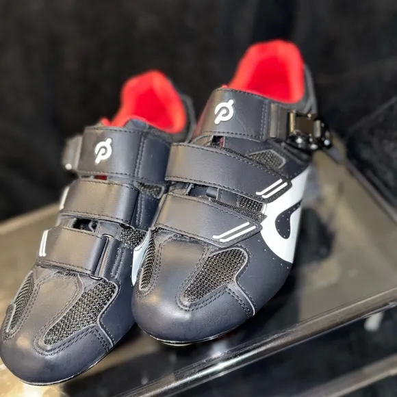 Peloton Black and Red Sneakers with Velcro Straps