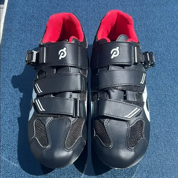Peloton Black Cycling Shoes with Red Accents