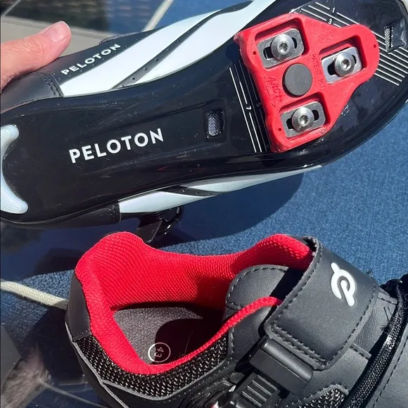 Peloton Black Cycling Shoes with Red Accents