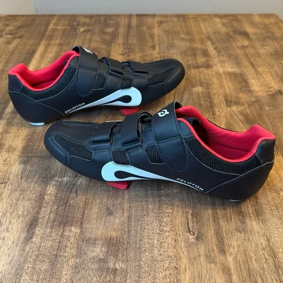 Peloton Cycling Shoes w/Delta Cleats Hook-And-Latch Closure Black Red Size EU 48