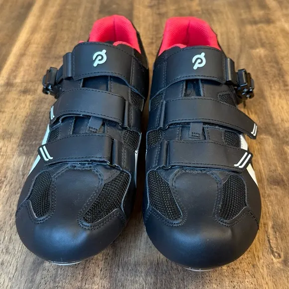 Peloton Cycling Shoes w/Delta Cleats Hook-And-Latch Closure Black Red Size EU 48