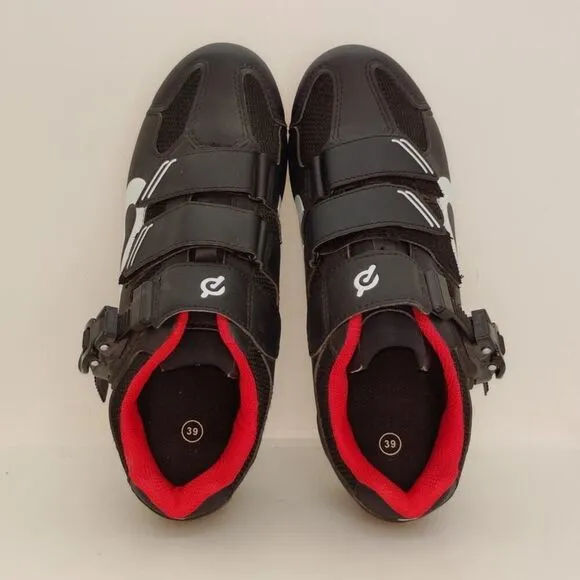 Peloton Cycling Womens Pre-owned Black w/Red &amp; White Accents Cycling Shoes-sz. 7
