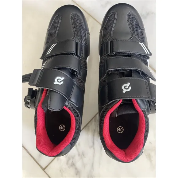 Peloton Unisex Cycling Shoes Sz 40 (men 7, wmn 9) Excellent Condition Black Red