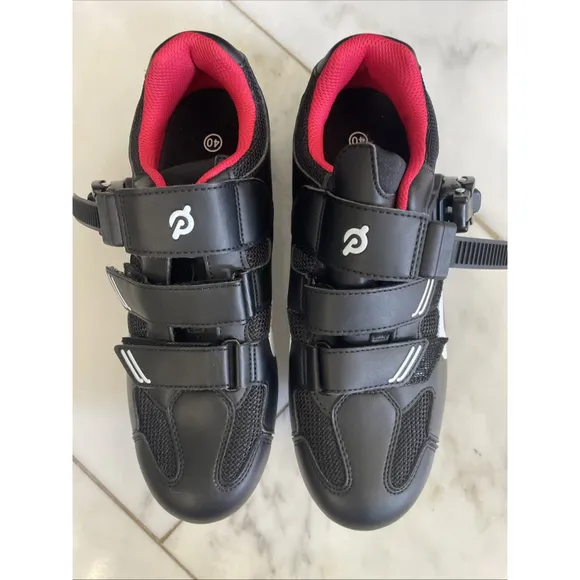 Peloton Unisex Cycling Shoes Sz 40 (men 7, wmn 9) Excellent Condition Black Red