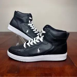 Polo Ralph Lauren Court High Top Leather Sneakers Men’s 10.5 Black W/White Pony