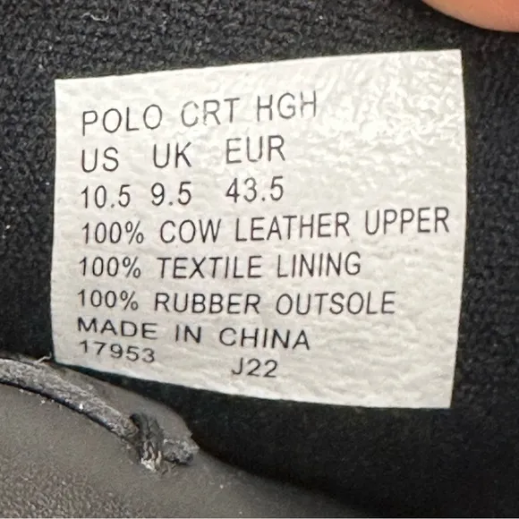 Polo Ralph Lauren Court High Top Leather Sneakers Men’s 10.5 Black W/White Pony