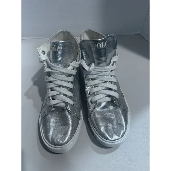 Polo Ralph Lauren Kids Shoes Silver Slater Mid-Top Boot SIZE 5.5
