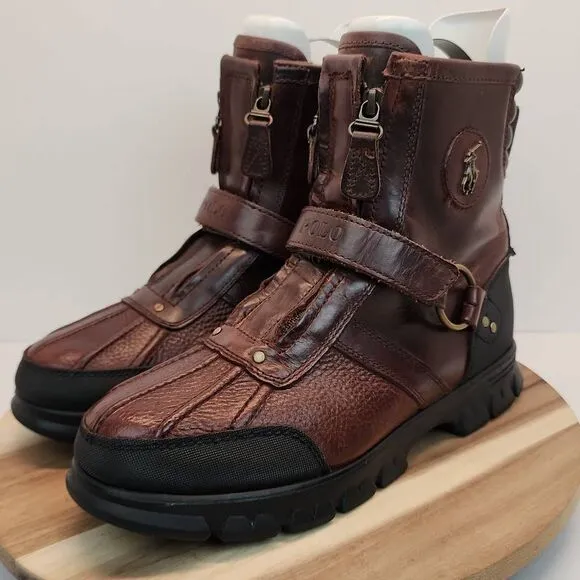 Polo Ralph Lauren Polo Conquest Hi III Mens Brown Leather Mid Calf Boots 9D