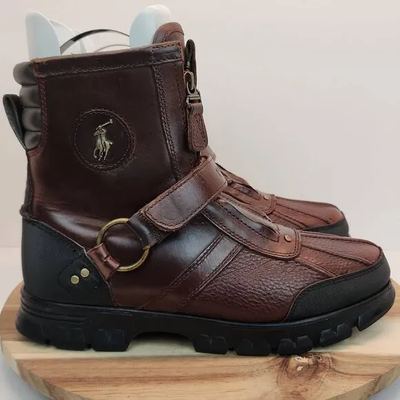 Polo Ralph Lauren Polo Conquest Hi III Mens Brown Leather Mid Calf Boots 9D