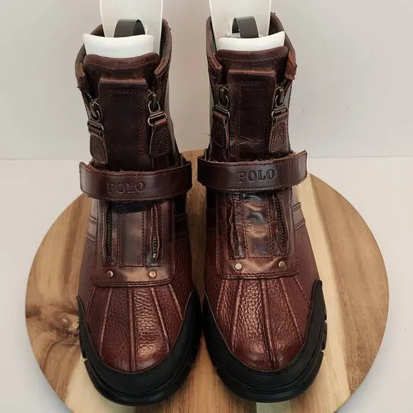 Polo Ralph Lauren Polo Conquest Hi III Mens Brown Leather Mid Calf Boots 9D