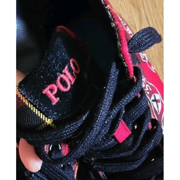 Polo Ralph Lauren Solomon Red Plaid High Top Shoes Men 7 D Tradition Punk 90’s
