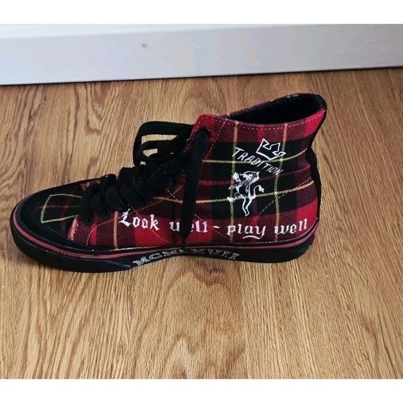 Polo Ralph Lauren Solomon Red Plaid High Top Shoes Men 7 D Tradition Punk 90’s