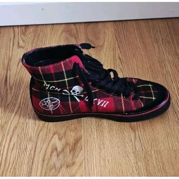 Polo Ralph Lauren Solomon Red Plaid High Top Shoes Men 7 D Tradition Punk 90’s