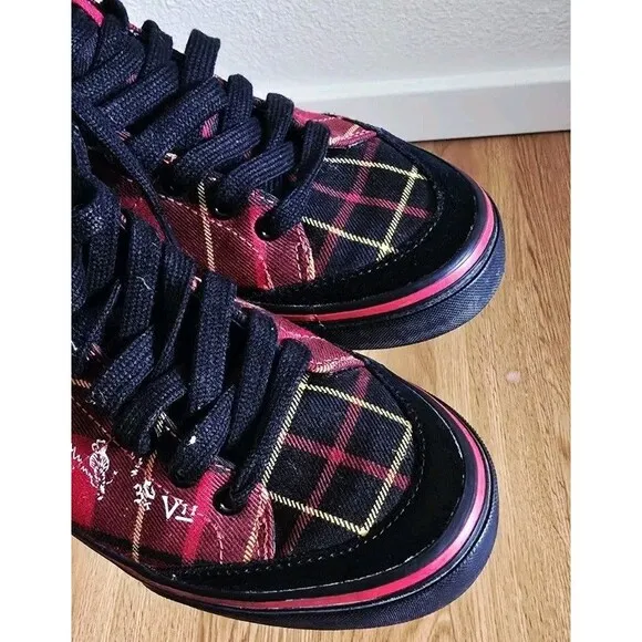 Polo Ralph Lauren Solomon Red Plaid High Top Shoes Men 7 D Tradition Punk 90’s