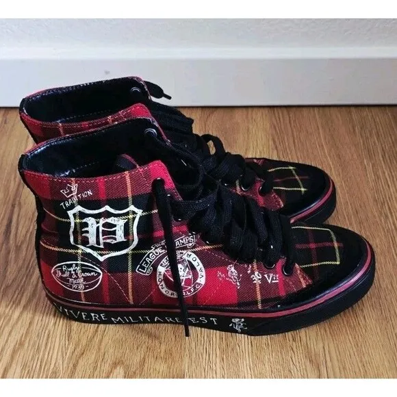 Polo Ralph Lauren Solomon Red Plaid High Top Shoes Men 7 D Tradition Punk 90’s