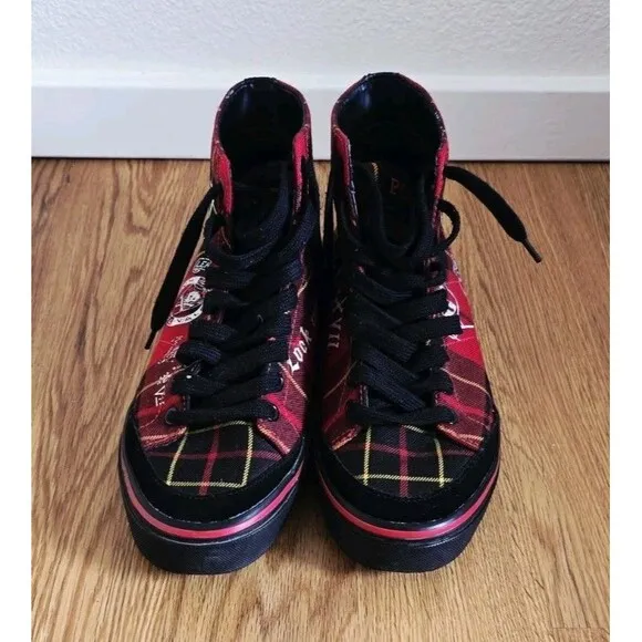 Polo Ralph Lauren Solomon Red Plaid High Top Shoes Men 7 D Tradition Punk 90’s