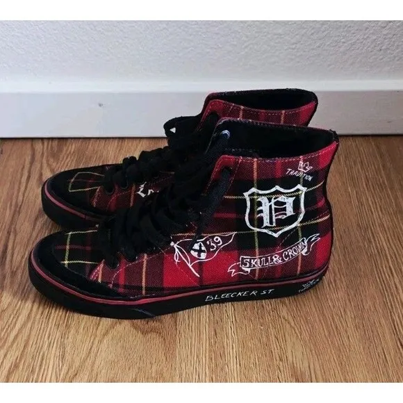 Polo Ralph Lauren Solomon Red Plaid High Top Shoes Men 7 D Tradition Punk 90’s
