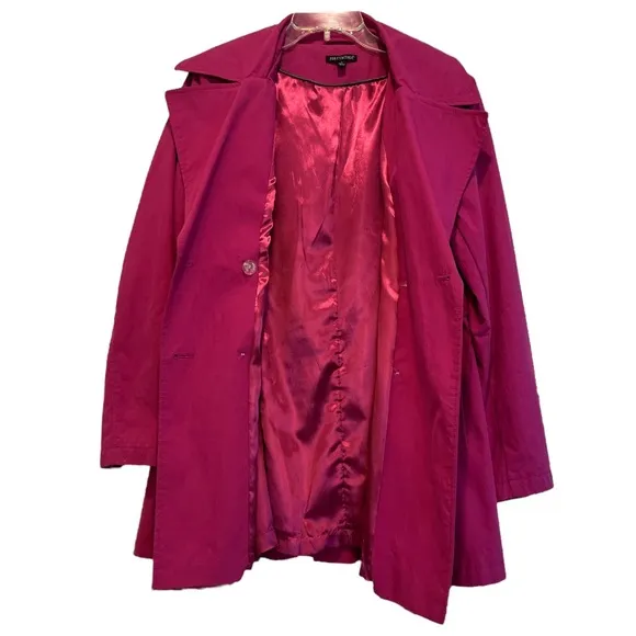 Princess Style Trench Coat Belt Double Breasted Pleated Hot Pink Size Large