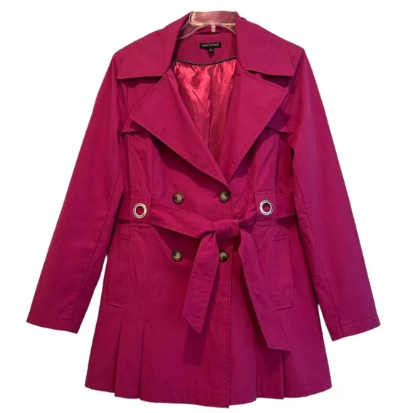Princess Style Trench Coat Belt Double Breasted Pleated Hot Pink Size Large