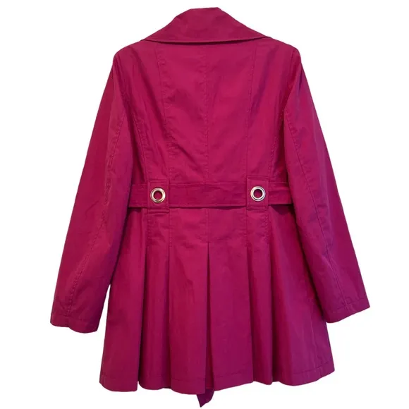 Princess Style Trench Coat Belt Double Breasted Pleated Hot Pink Size Large