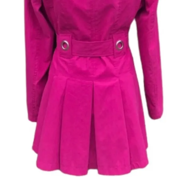 Princess Style Trench Coat Belt Double Breasted Pleated Hot Pink Size Large
