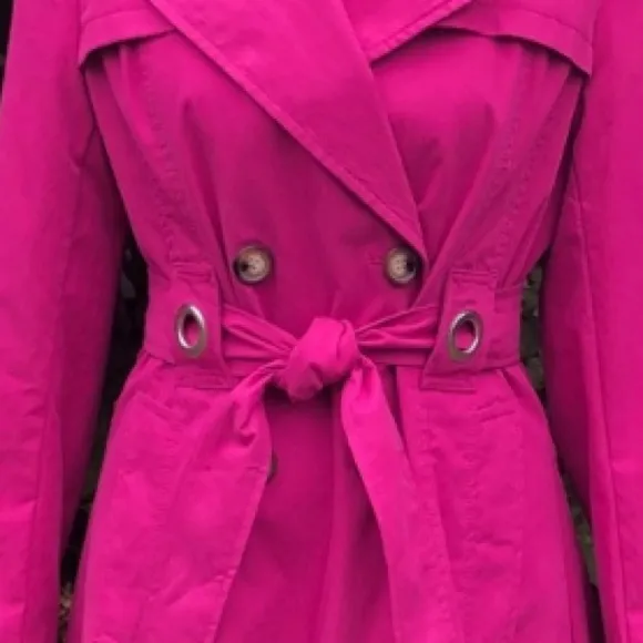 Princess Style Trench Coat Belt Double Breasted Pleated Hot Pink Size Large
