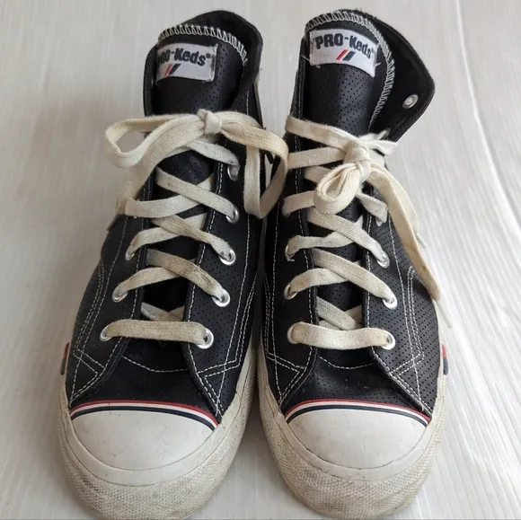 PRO-KEDS men's black leather high top lace-up skate shoes sneakers size 10.5