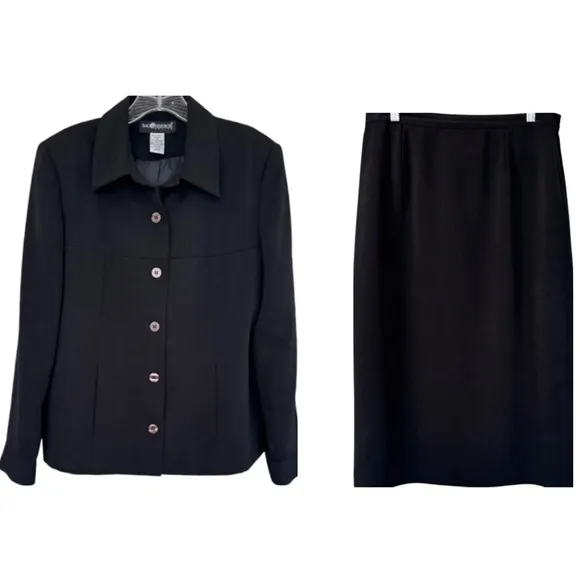 Professional Power Suit Blazer Skirt Set Executive Dress Jacket Work Event Black