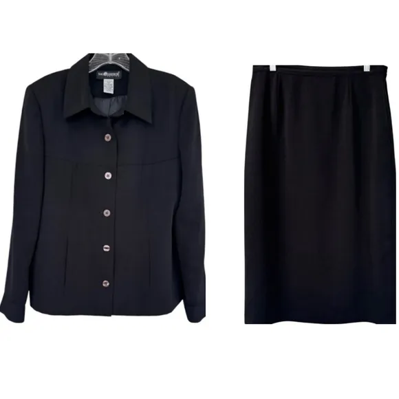 Professional Power Suit Blazer Skirt Set Executive Dress Jacket Work Event Black