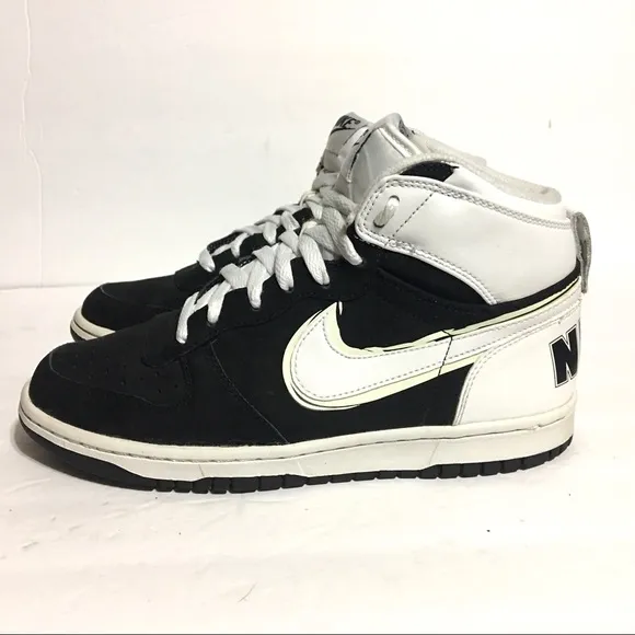 Rare Nike-Big Nike High LE (GS) Black White Sneaker Shoes Boys Youth Sizes 6Y