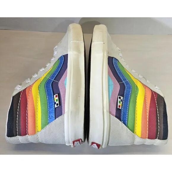 Rare Vans Men's Skate Sk8-Hi Pride White Multi Rainbow  Sneakers Size 9.5