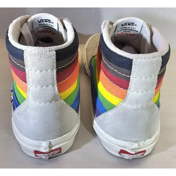 Rare Vans Men's Skate Sk8-Hi Pride White Multi Rainbow  Sneakers Size 9.5