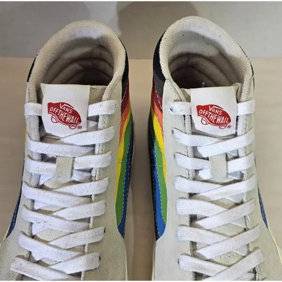 Rare Vans Men's Skate Sk8-Hi Pride White Multi Rainbow  Sneakers Size 9.5