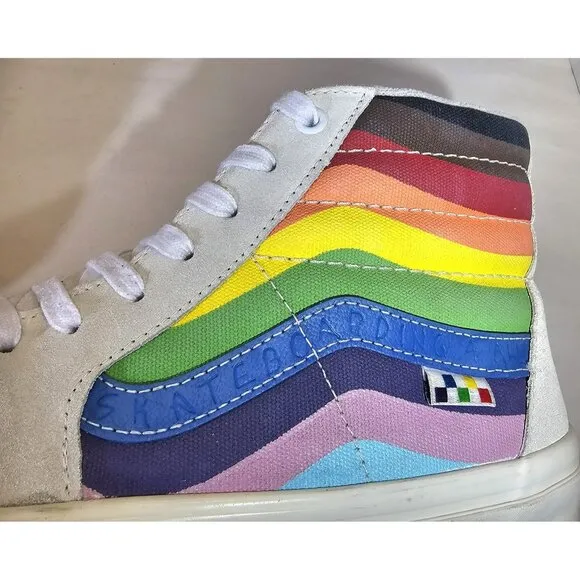 Rare Vans Men's Skate Sk8-Hi Pride White Multi Rainbow  Sneakers Size 9.5