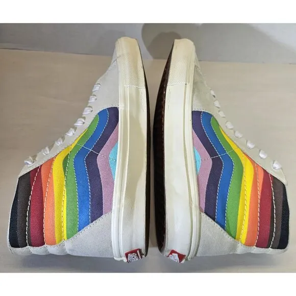 Rare Vans Men's Skate Sk8-Hi Pride White Multi Rainbow  Sneakers Size 9.5