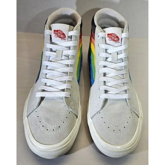 Rare Vans Men's Skate Sk8-Hi Pride White Multi Rainbow  Sneakers Size 9.5
