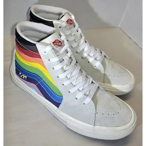 Rare Vans Men's Skate Sk8-Hi Pride White Multi Rainbow  Sneakers Size 9.5