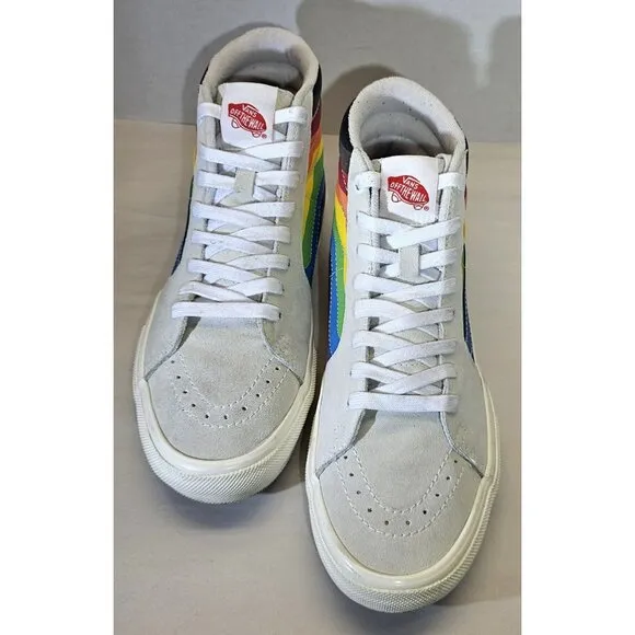 Rare Vans Men's Skate Sk8-Hi Pride White Multi Rainbow  Sneakers Size 9.5