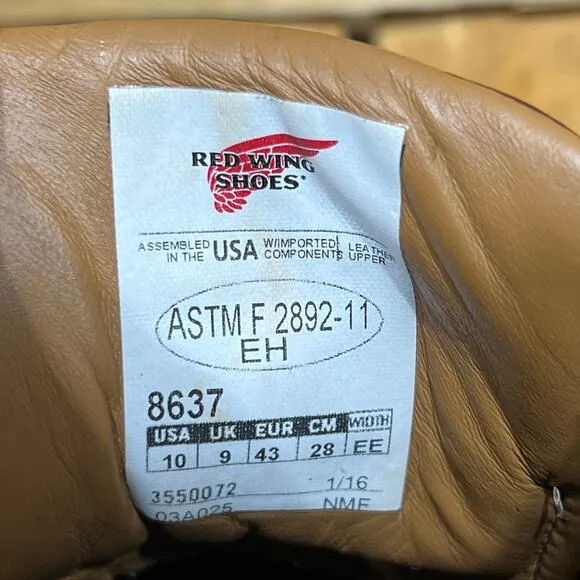 Red Wing Shoes 8637 Brown Leather Slip Resistant Lace-Up Oxfords Mens 10 EE WIDE