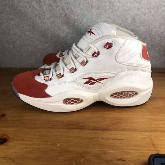 Reebok Question Mid White Pearlized Red 2016 Allen Iverson Size 11.5 VNDS 76ers